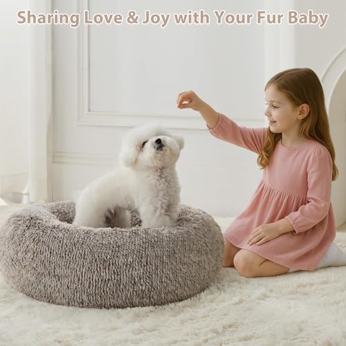 Large Round Calming Dog Bed Cat Bed for Comfy Sleep (45"L x 45"W x10"Th / Light coffee)