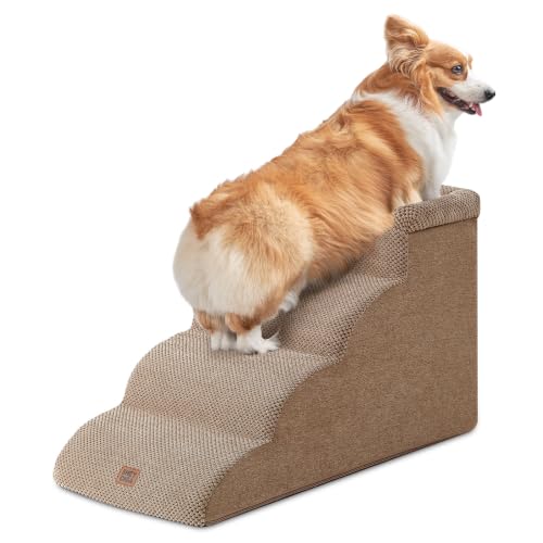 4 Step Curved Dog Stairs for Beds 17.6" H (Camel / 31.3"l X 15.7"w X 19.3"h)