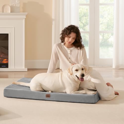 XL Memory Foam Dog Crate Bed with Washable Cover (Grey / 41*27*3.5 Inches)