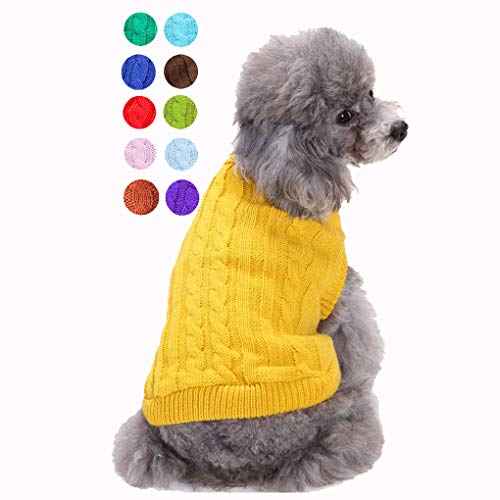 Dog Sweater Soft Warm Turtleneck Knitted Clothes for Small Medium Large Pet (Yellow / Small)