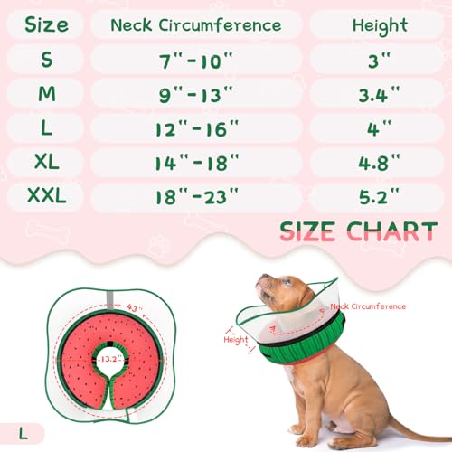 Raised Inflatable Dog Cone Collar to Stop Licking (Watermelon / L(Neck 12"-16"))