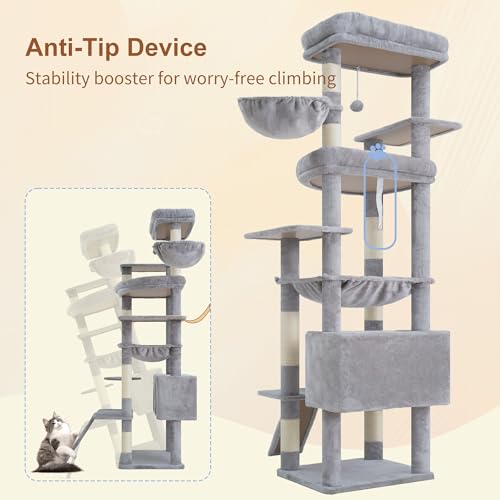 Tall Cat Tree for Large Cat (Light Gray / 80 inch)