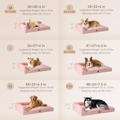 Memory Foam Dog Bed Large Size Dogs (Pink / 36.0"L x 27.0"W x 6"Th)