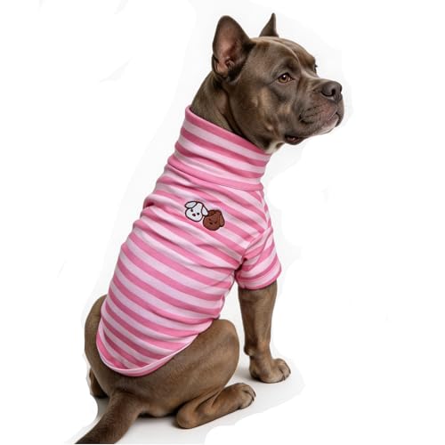 Turtleneck Dog Shirt Cute Doggie Embroidery Super Soft Dog Sweatshirt Stretchy Striped Puppy Pullover for Cats Small Medium Large Dogs (Pink Striped / XXXX-Large)