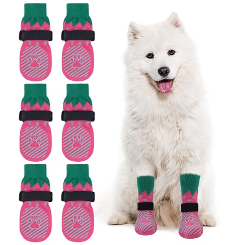6PCS Anti Slip Dog Socks to Prevent Licking Paws (Large (6 Count) / Strawberry)