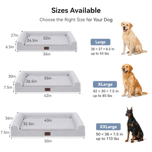 Orthopedic XL Dog Bed Extra Large Washable Dog Couch (Grey / 42" x 30" x 7.5")