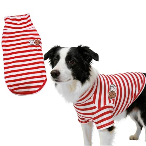 Turtleneck Dog Shirt Cute Doggie Embroidery Super Soft Dog Sweatshirt Stretchy Striped Puppy Pullover for Cats Small Medium Large Dogs (Red Striped / XX-Large)
