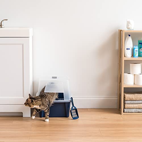 Large Front Door Cat Litter Box (Navy / Hooded)