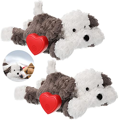 2 Pack Puppy Heartbeat Toy Stuffed Puppy for Sleep Aid Plush Animals Dog Toy with Beating Heart Relief Separation Anxiety Training Behavioral