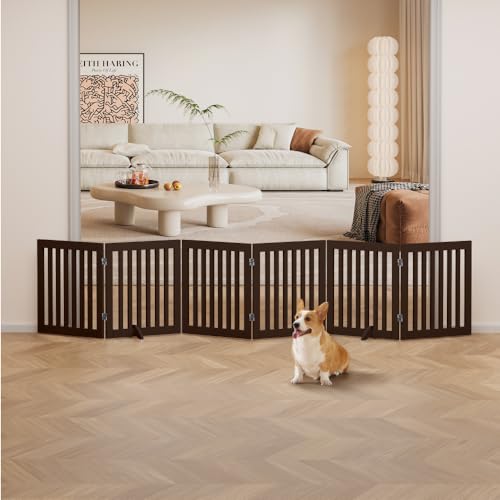 120" Extra Wide Pet Gate and Pet Playpen Combination for Dog Cat (Espresso / 120"W×24"H)