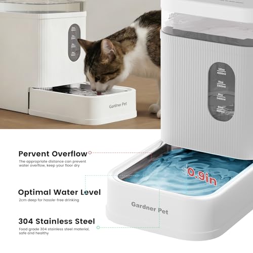 1.7 Gallon Automatic Dog Water Dispenser with Stainless Steel Bowl (White / 1.7 Gallon)