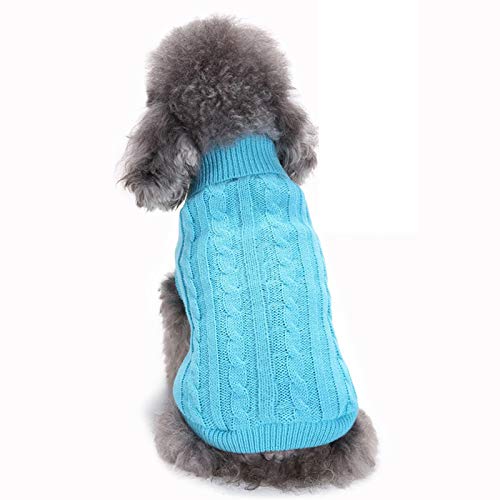 Dog Sweater Soft Warm Turtleneck Knitted Clothes for Small Medium Large Pet (Blue / Medium)