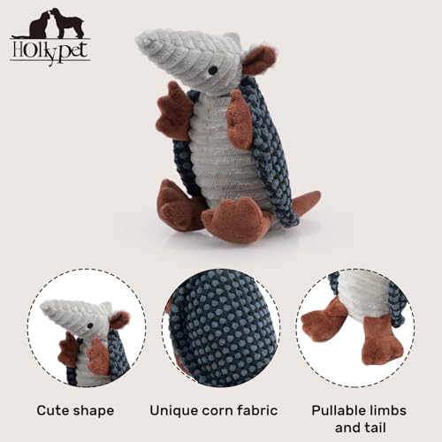 Armadillo Squeaky Puppy Dog Toys for Small Medium Dogs (8 IN / Dark Gray and Light Gray)