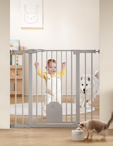 36" Tall Baby Gate with Adjustable Cat Door (Gray / 29-43" Wide, 36" Tall | Standard)