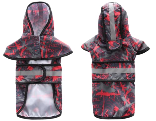 Dog Raincoat Hooded Reflective Waterproof Slicker Poncho (Camouflage Red / S(3-4 pound))