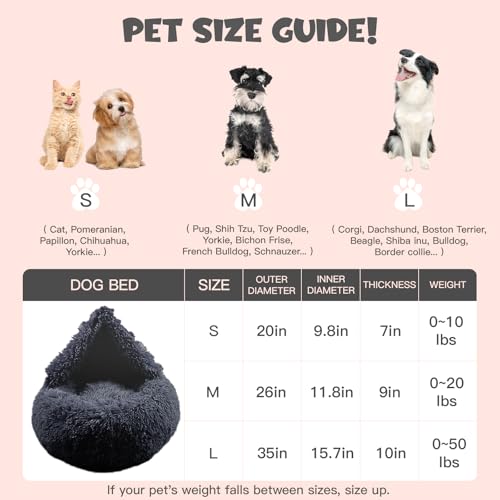 Covered Large Dog Bed with Blanket Attached Calming Burrow Deep Grey (35.0"L x 35.0"W x 10.0"Th / Grey)