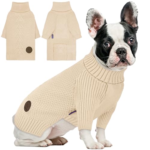 Dog Sweater Long Sleeve Warm Sweaters for Small Dogs Boy Girl Cats (Beige / Small)