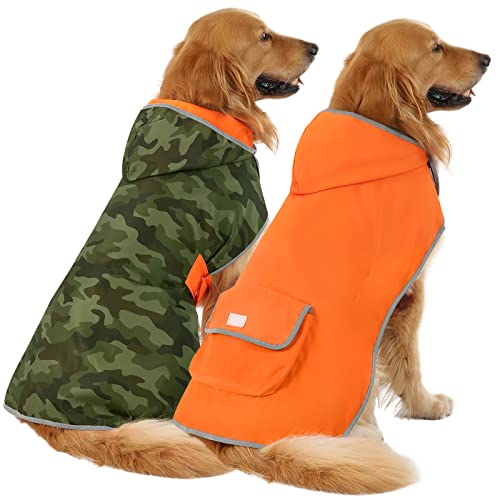 2-in-1 Reversible Dog Raincoat Hooded Poncho Rain Jacket Org Camo L (Large / Camo / Orange)