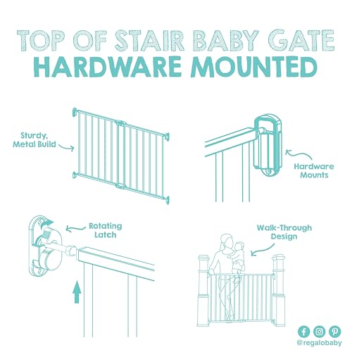 Safety 24" 40.5" Extra Wide Baby Gate for Top of Stairs & Dooways (Black / 24-40.5"W x 28.75"H)