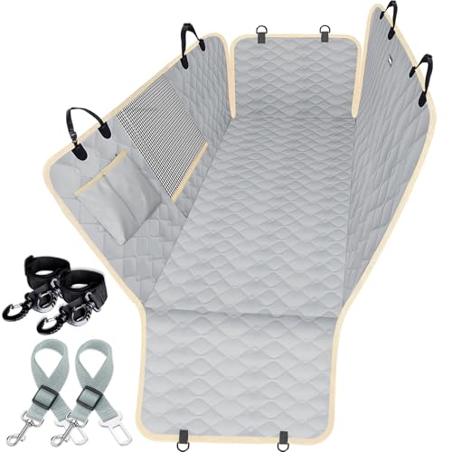 Dog Car Seat Covers for Back Seat with 2 Seat Belts (Standard / Gray)