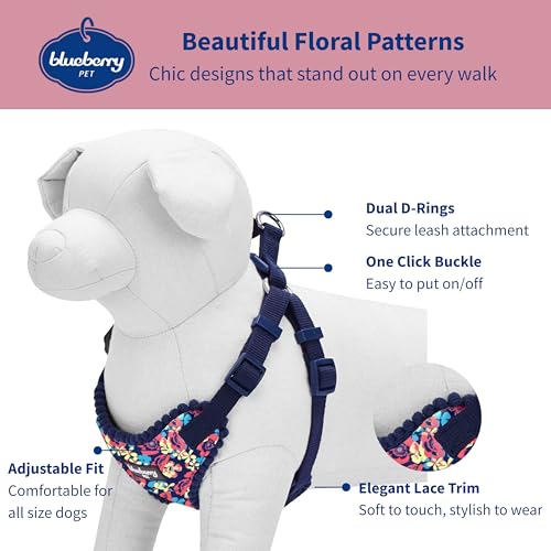 Soft & Comfy Made Well Profound Floral No Pull Mesh Dog Harness Vest in Navy Blue ((17.5" - 21") Chest Girth (Pack of 1) / Navy Blue)