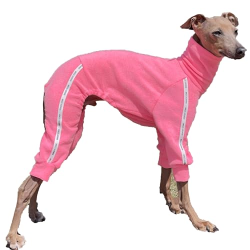 D Doggy Star Italian Greyhound Clothes Stretchy Towel Sports Onesie Outfit Whippet for Dog Coat (L / Towel Neon Pink)