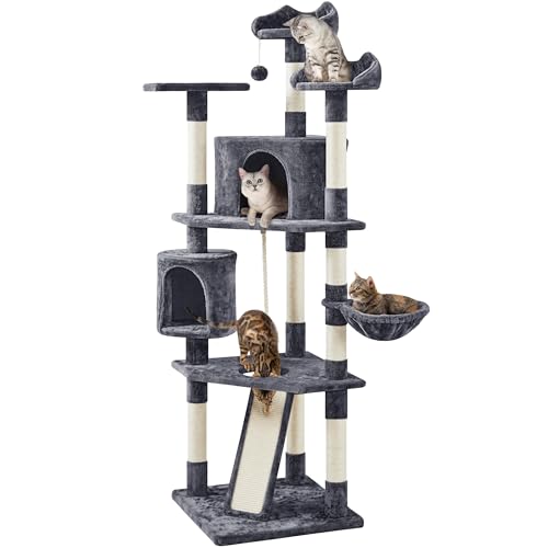 79in Multi Level Cat Tree for Multiple Cats with 9 sisal Posts (Dark Gray)