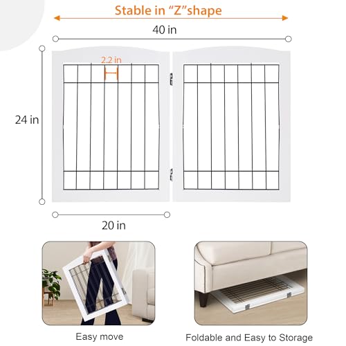 2 Panel Freestanding Foldable Wood Dog Gate (24"Height-2 Panel / White)