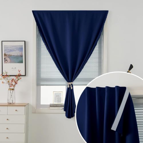Self Adhesive Portable Blackout Curtains for Bedroom Easy to Install Window Thermal Lnsulated Kitchen Room Darkening Small Window Curtains (47"W x 79"L (Pack of 2) / Navy Blue)
