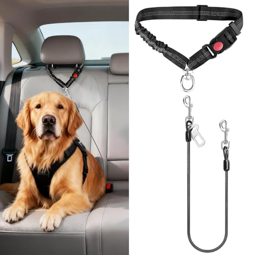 Dog Seat Belt for Car Stainless Steel 3 in 1 Dog Seatbelt Black (Black)