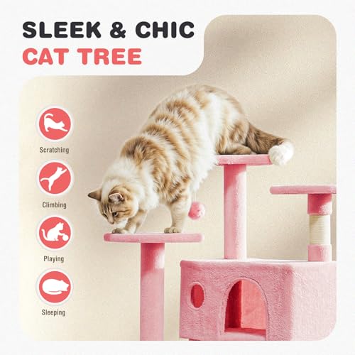 54 Inch Cat Tree Tower with Natural Sisal Scratching Post (Pink / 54IN)