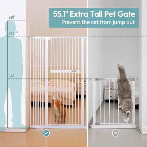 55.1" Extra Tall Pet Gate (White - S / 55.1" Tall, 29.9-44.4" Wide)