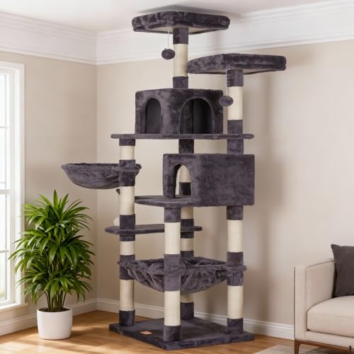 Cat Tree 70 inches Tall Cat Tower for Indoor Large Cats HCT032G (70.08 inch / Smoky Gray)