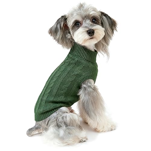 Dog Sweater Soft Warm Turtleneck Knitted Clothes for Small Medium Large Pet (Wood Green / XX-Small)