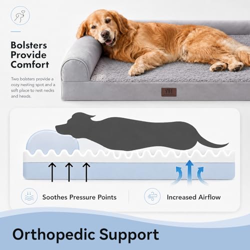 Orthopedic XL Dog Bed Extra Large Washable Dog Couch (Grey / 42" x 30" x 7.5")