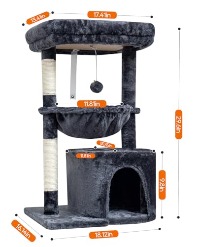 Small Cat Tree for Indoor Cats (29.6" / Smoky Grey)
