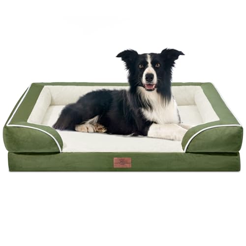 Orthopedic Dog Beds for Large Sized Dog with Bolster (36.0"L x 27.0"W x 8.0"Th / Light Green)