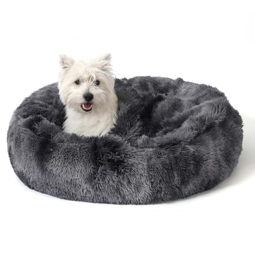 Calming Donut Dog Bed (Tie dye Dark gray / Small 19.7''x19.7''x7'')