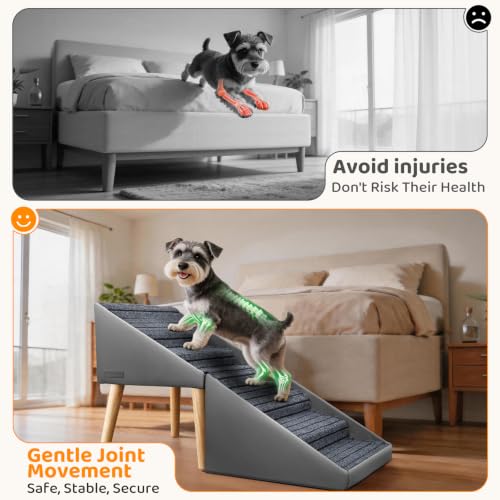 Dog Stairs & Ramp for High Bed & Couch (Gray / 22.8in Bed)