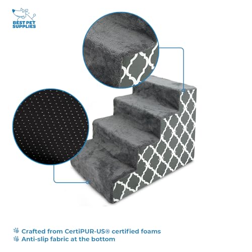 Dog Stairs & Steps (Gray Lattice Print / H: 18 Inches)