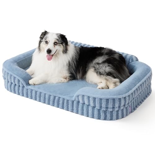 Cute Cozy High Back Orthopedic XL Dog Bed with Sides (42.0"l X 30.0"w X 7.0"th / Blue)