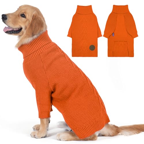 Dog Sweater Long Sleeve Knitted Turtleneck Pullover Warm Clothes (Orange / XX-Large)