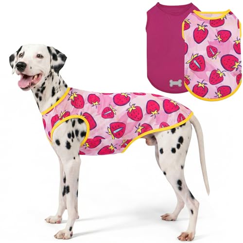 2Pack Dog Shirts for Medium Large Dogs Breathable Mesh Tank Top (XX-Large (40-55lbs) / 5# 2Pack (Strawberry+rose))