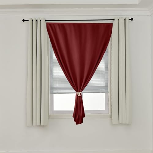 100% Blackout Stick Curtain Portable Black Out Curtains Adhesive Curtains for Bedroom Living Room No Drilling (Burgundy/ Thickened / 47"W x 59"L (Pack of 1))