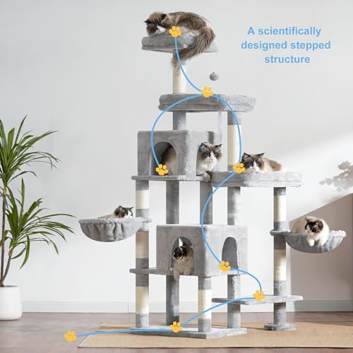 Cat Tree Tower with Stable Extended Base (Light Gray)