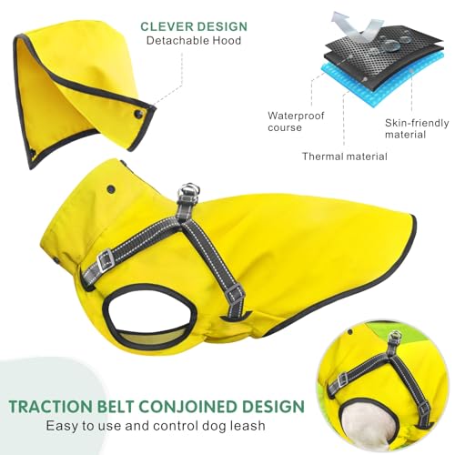 Dog Raincoat Waterproof Doggie Hoodie Reflective Dog Raincoat Hooded Adjustable Rain Jacket for Small Medium Large Dogs Puppies Doggie (M / Yellow)