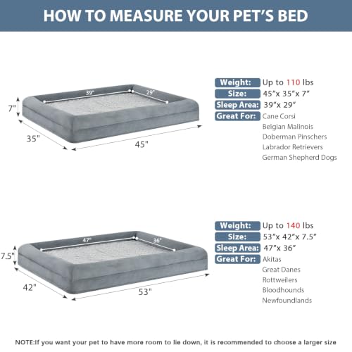 XXL Extra Large Orthopedic for Senior Dog BedComfy Sleeping (Grey / XX-L (45x35x7in))