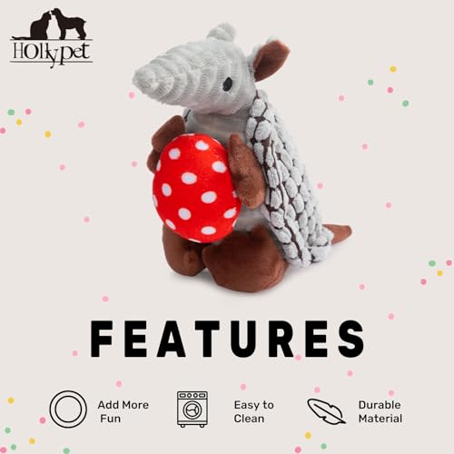 Armadillo Squeaky Puppy Dog Toys for Small Medium Dogs (8 IN / Gray with Red Egg)