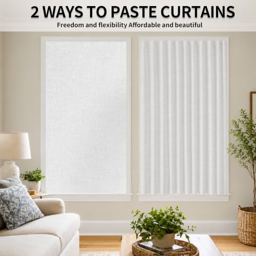 Self Adhesive Curtain No Rod Needed (White / 35"W x 60"H)