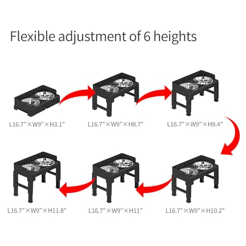 Elevated Dog Bowls with Stainless Steel Slow Feeder Bowl for Medium and Large Dogs (1 Stainless Slow Feeder & 1 Stainless Bowl / Black)